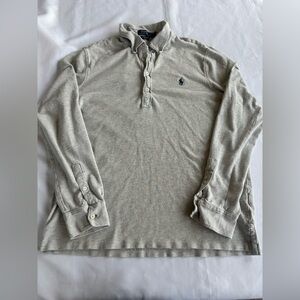 Polo by Ralph Lauren Featherweight Mesh Light Gray Long Sleeve Polo Size Large